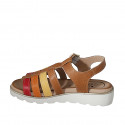 Woman's sandal with strap in cognac, yellow, orange and red leather wedge heel 3 - Available sizes:  33, 43, 44, 46