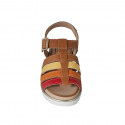 Woman's sandal with strap in cognac, yellow, orange and red leather wedge heel 3 - Available sizes:  33, 43, 44, 46