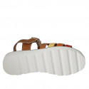 Woman's sandal with strap in cognac, yellow, orange and red leather wedge heel 3 - Available sizes:  43