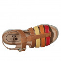 Sandale pour femmes avec courroie en cuir cognac, jaune, orange et rouge talon compensé 3 - Pointures disponibles:  33, 43, 44, 46