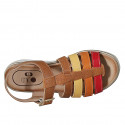 Woman's sandal with strap in cognac, yellow, orange and red leather wedge heel 3 - Available sizes:  43