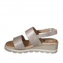 Woman's sandal in platinum laminated and printed leather wedge heel 4 - Available sizes:  34, 42, 43, 44, 45, 46