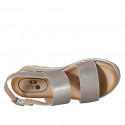 Woman's sandal in platinum laminated and printed leather wedge heel 4 - Available sizes:  34, 42, 43, 44, 45, 46