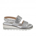 Sandale pour femmes en cuir lamé et imprimé argent talon compensé 4 - Pointures disponibles:  32, 34, 42, 43, 44, 45, 46