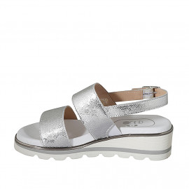 Sandalia para mujer en piel laminada y imprimida plateada cuña 4 - Tallas disponibles:  45 2