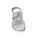 Sandale pour femmes en cuir lamé et imprimé argent talon compensé 4 - Pointures disponibles:  32, 34, 42, 43, 44, 45, 46