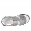 Sandalo da donna in pelle stampata e laminata argento zeppa 4 - Misure disponibili: 32, 34, 42, 43, 44, 45, 46