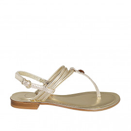 Woman's thong sandal in platinum laminated printed leather with rhinestones heel 1 - Available sizes:  34, 43