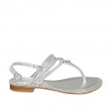 Woman's thong sandal in silver laminated printed leather with rhinestones heel 1 - Available sizes:  33, 34, 42, 43, 44, 45