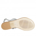 Sandale entredoigt pour femmes en cuir imprimé lamé argent avec strass talon 1 - Pointures disponibles:  33, 34, 42, 43, 44, 45