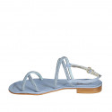 Sandalia con estras para mujer en piel azul claro tacon 1 - Tallas disponibles:  33, 34, 43, 44