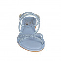 Sandalia con estras para mujer en piel azul claro tacon 1 - Tallas disponibles:  33, 34