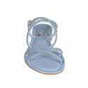 Woman's sandal with rhinestones in light blue leather heel 1 - Available sizes:  33, 34, 43, 44