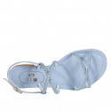 Woman's sandal with rhinestones in light blue leather heel 1 - Available sizes:  33, 34, 43, 44
