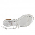Woman's sandal with rhinestones in silver laminated leather heel 1 - Available sizes:  33, 34, 42, 43, 44, 45