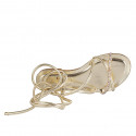 Sandale spartiates à lacets avec strass multicouleur pour femmes en cuir lamé platine talon 1 - Pointures disponibles:  33, 42, 43, 44
