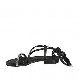 Woman's gladiator sandal with rhinestones in black leather heel 1 - Available sizes:  34 2