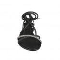 Sandale spartiates à lacets avec strass pour femmes en cuir noir talon 1 - Pointures disponibles:  34, 45