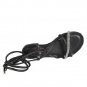 Sandale spartiates à lacets avec strass pour femmes en cuir noir talon 1 - Pointures disponibles:  33, 34, 42, 43, 44, 45