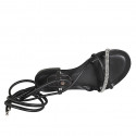 Sandale spartiates à lacets avec strass pour femmes en cuir noir talon 1 - Pointures disponibles:  34, 45