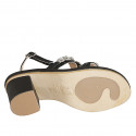 Sandale pour femmes avec strass de cristal en forme de fleurs en cuir noir talon 6 - Pointures disponibles:  32, 33, 34, 42, 43, 44, 45, 46