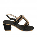 Sandale pour femmes avec strass de cristal doré en daim noir talon 6 - Pointures disponibles:  32, 33, 34, 42, 43, 44, 46
