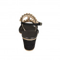 Woman's sandal with golden crystal rhinestones in black suede heel 6 - Available sizes:  32, 33, 34, 42, 43, 44, 46