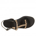Woman's sandal with golden crystal rhinestones in black suede heel 6 - Available sizes:  32, 33, 34, 42, 43, 44, 46