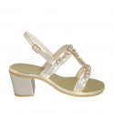 Sandale pour femmes avec strass de cristal doré en cuir lamé platine talon 6 - Pointures disponibles:  32, 33, 34, 42, 43, 44, 45, 46