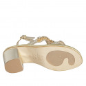 Sandale pour femmes avec strass de cristal doré en cuir lamé platine talon 6 - Pointures disponibles:  32, 33, 34, 42, 43, 44, 45, 46