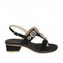 Woman's thong sandal in black suede with squared crystal rhinestones heel 4 - Available sizes:  32, 33, 34, 42, 43, 45, 46