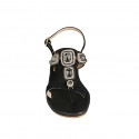 Sandale entredoigt pour femmes en daim noir avec strass carrés en cristal talon 4 - Pointures disponibles:  32, 33, 34, 42, 43, 45, 46