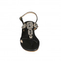 Sandale entredoigt pour femmes en daim noir avec strass carrés en cristal talon 4 - Pointures disponibles:  33, 34, 42, 43, 45, 46
