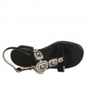 Woman's thong sandal in black suede with squared crystal rhinestones heel 4 - Available sizes:  32, 33, 34, 42, 43, 45, 46
