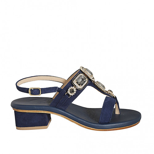 Woman's thong sandal in blue suede...