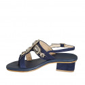 Sandale entredoigt pour femmes en daim bleu avec strass carrés en cristal talon 4 - Pointures disponibles:  32, 33, 34, 44, 46