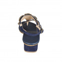 Sandalia de dedo para mujer en gamuza azul con pedreria de cristal a forma cuadrada tacon 4 - Tallas disponibles:  32, 33, 34, 42, 43, 44, 46