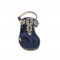 Sandale entredoigt pour femmes en daim bleu avec strass carrés en cristal talon 4 - Pointures disponibles:  32, 33, 34, 42, 43, 44, 46