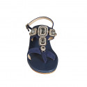 Sandale entredoigt pour femmes en daim bleu avec strass carrés en cristal talon 4 - Pointures disponibles:  32, 33, 34, 44, 46