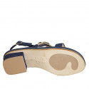 Sandale entredoigt pour femmes en daim bleu avec strass carrés en cristal talon 4 - Pointures disponibles:  32, 33, 34, 44, 46