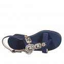 Sandale entredoigt pour femmes en daim bleu avec strass carrés en cristal talon 4 - Pointures disponibles:  32, 33, 34, 44, 46