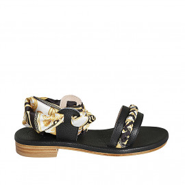 Sandalia para mujer con cinturon y accesorio bufanda en piel negra tacon 2 - Tallas disponibles: 33, 34, 43