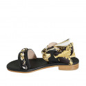 Woman's sandal in black leather with anklestrap and pattened scarf accessory heel 2 - Available sizes:  33, 34, 43