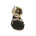 Woman's sandal in black leather with anklestrap and pattened scarf accessory heel 2 - Available sizes:  33, 34, 43
