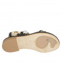 Woman's sandal in black leather with anklestrap and pattened scarf accessory heel 2 - Available sizes:  33, 34, 43