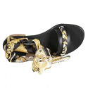 Woman's sandal in black leather with anklestrap and pattened scarf accessory heel 2 - Available sizes:  33, 34, 43
