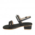 Woman's sandal in black leather with crystal rhinestones heel 4 - Available sizes:  32, 33, 34, 42, 43, 44, 45, 46