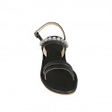 Woman's sandal in black leather with crystal rhinestones heel 4 - Available sizes:  32, 33, 34, 42, 43, 44, 45, 46