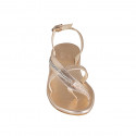 Woman's thong sandal in copper laminated leather with crystal rhinestones heel 4 - Available sizes:  32, 33, 34, 42, 43, 44, 45, 46
