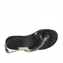Woman's thong sandal in black leather with crystal rhinestones heel 4 - Available sizes:  33, 34, 42, 43, 44, 45, 46